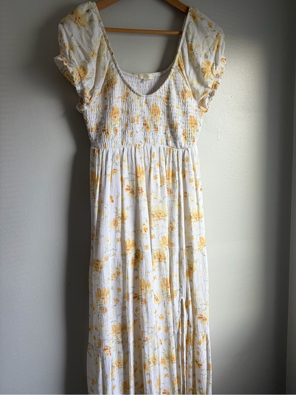 Ultra Flirt White Maxi Dress with Yellow Floral Print